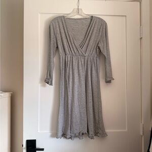 Gray 3/4 Sleeve night gown with Ruffle Hem